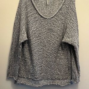 Free People Bright Lights V-Neck Knit Pullover Sweater Grey Size XL